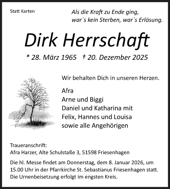 Traueranzeige von Dirk Herrschaft von Siegener Zeitung