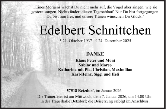 Traueranzeige von Edelbert Schnittchen von Siegener Zeitung