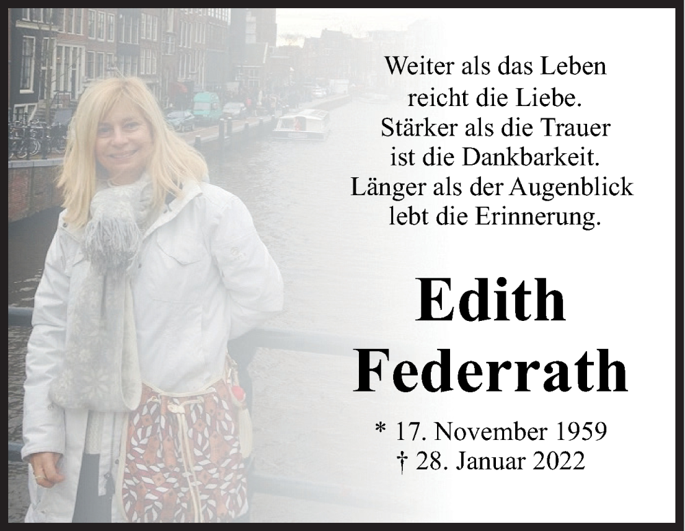  Traueranzeige für Edith Federrath vom 31.01.2026 aus Siegener Zeitung