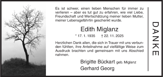 Traueranzeige von Edith Miglanz von Siegener Zeitung