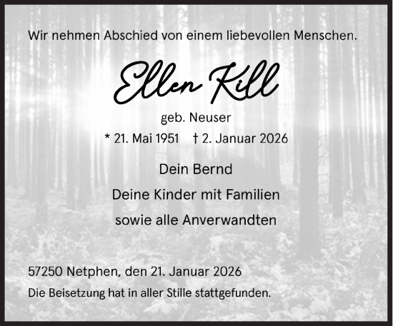 Traueranzeige von Elen Neuser von Siegener Zeitung