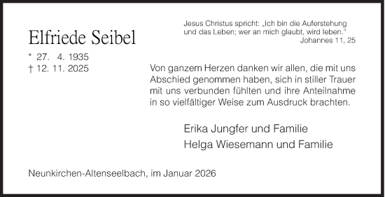 Traueranzeige von Elfriede Seibel von Siegener Zeitung