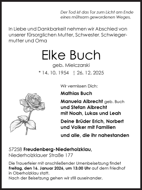 Traueranzeige von Elke Buch von Siegener Zeitung