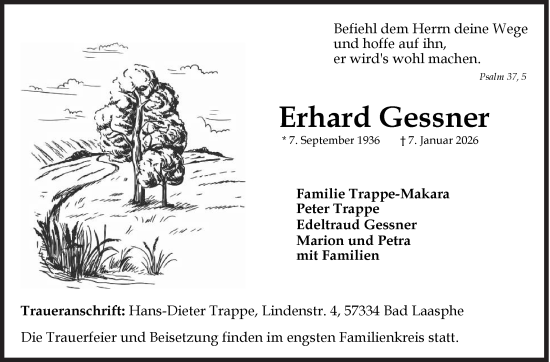 Traueranzeige von Erhard Gessner von Siegener Zeitung