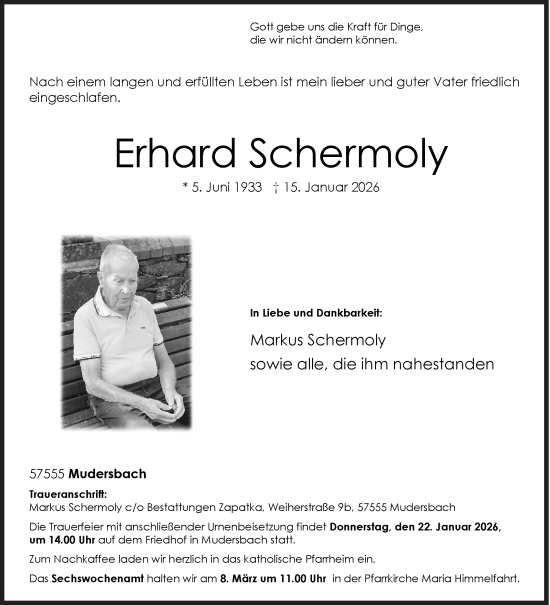 Traueranzeige von Erhard Schermoly von Siegener Zeitung