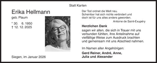 Traueranzeige von Erika Hellmann von Siegener Zeitung