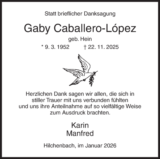 Traueranzeige von Gaby Caballero-López von Siegener Zeitung
