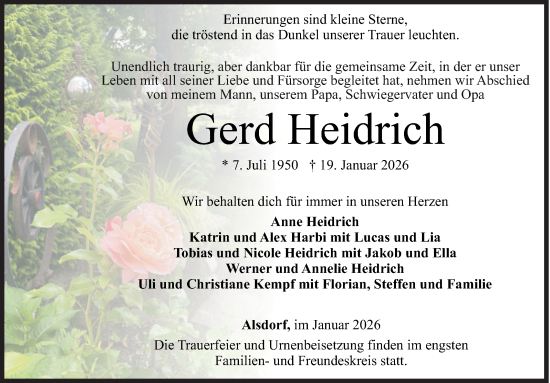 Traueranzeige von Gerd Heidrich von Siegener Zeitung