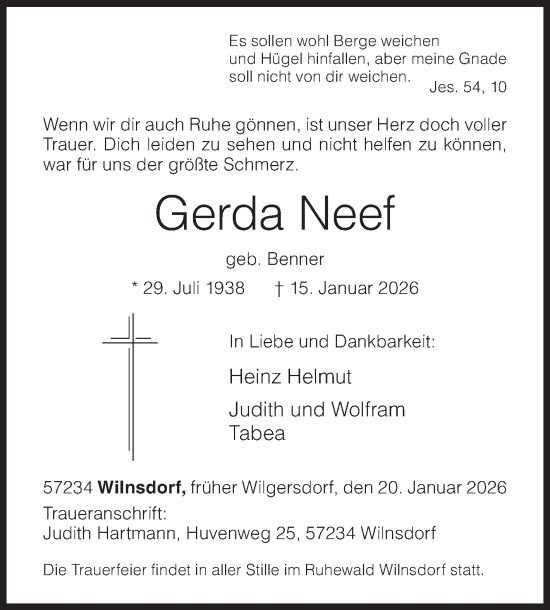 Traueranzeige von Gerda Neef von Siegener Zeitung