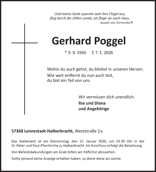 Traueranzeige von Gerhard Poggel von Siegener Zeitung