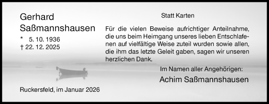 Traueranzeige von Gerhard Saßmannshausen von Siegener Zeitung