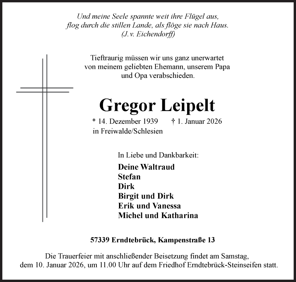  Traueranzeige für Gregor Leipelt vom 07.01.2026 aus Siegener Zeitung