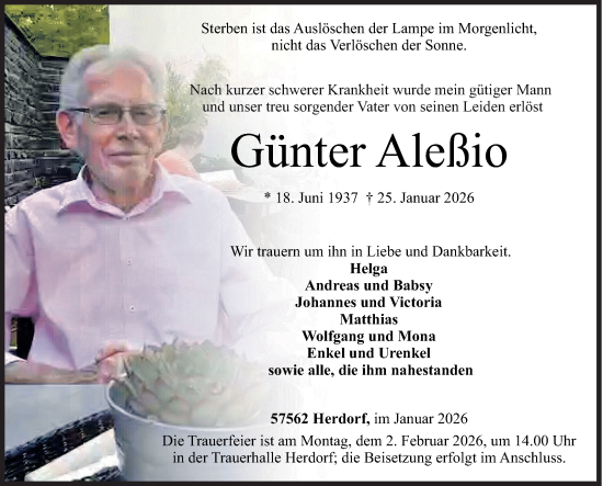 Traueranzeige von Günter Aleßio von Siegener Zeitung