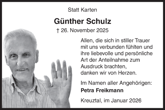 Traueranzeige von Günther Schulz von Siegener Zeitung