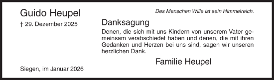 Traueranzeige von Guido Heupel von Siegener Zeitung
