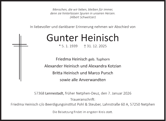 Traueranzeige von Gunter Heinisch von Siegener Zeitung