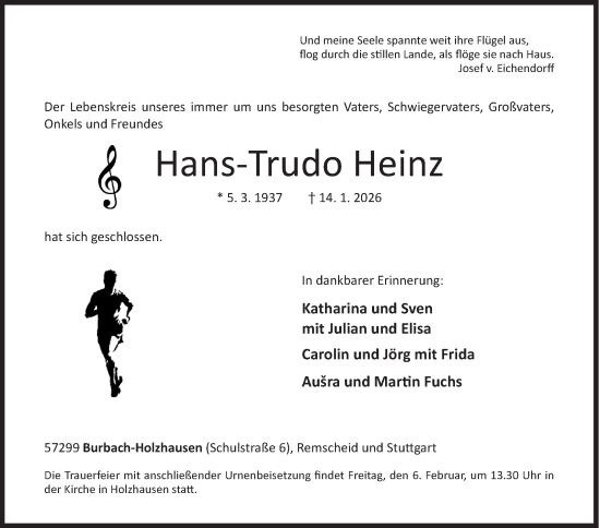 Traueranzeige von Hans-Trudo Heinz von Siegener Zeitung