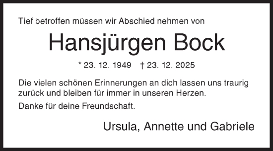Traueranzeige von Hansjürgen Bock von Siegener Zeitung