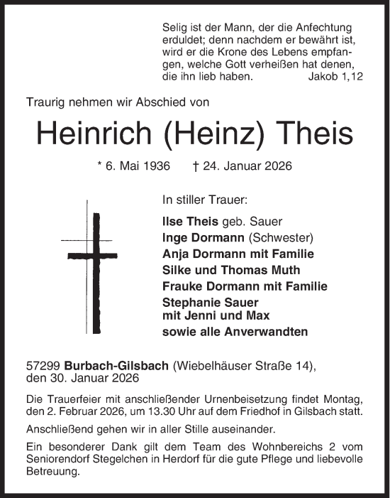Traueranzeige von Heinrich Theis von Siegener Zeitung