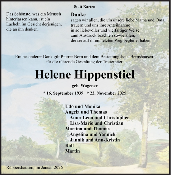 Traueranzeige von Helene Hippenstiel von Siegener Zeitung