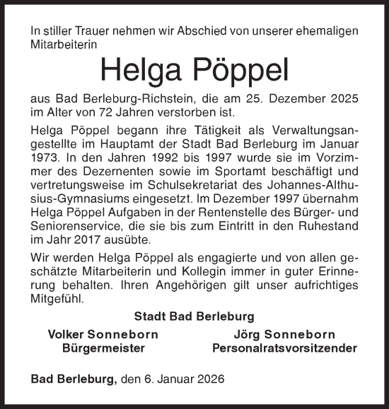 Traueranzeige von Helga Pöppel von Siegener Zeitung