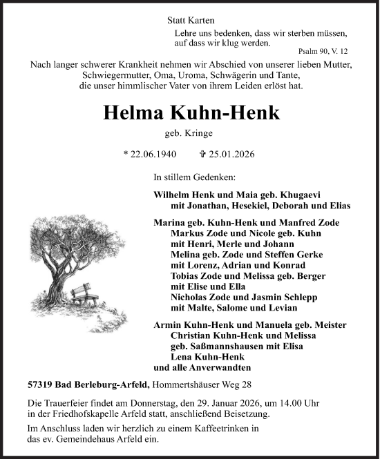 Traueranzeige von Helma Kuhn-Henk von Siegener Zeitung