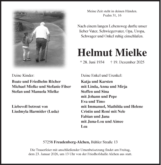 Traueranzeige von Helmut Mielke von Siegener Zeitung