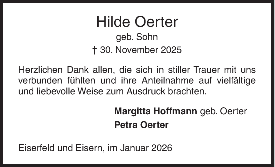 Traueranzeige von Hilde Oerter von Siegener Zeitung