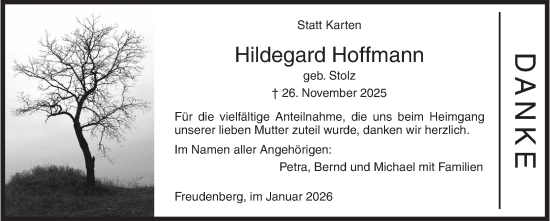 Traueranzeige von Hildegard Hoffmann von Siegener Zeitung