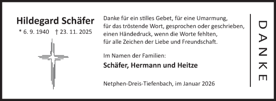 Traueranzeige von Hildegard Schäfer von Siegener Zeitung