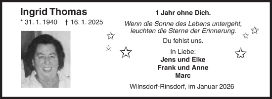 Traueranzeige von Ingrid Thomas von Siegener Zeitung