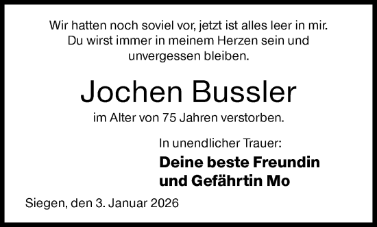 Traueranzeige von Jochen Bussler von Siegener Zeitung