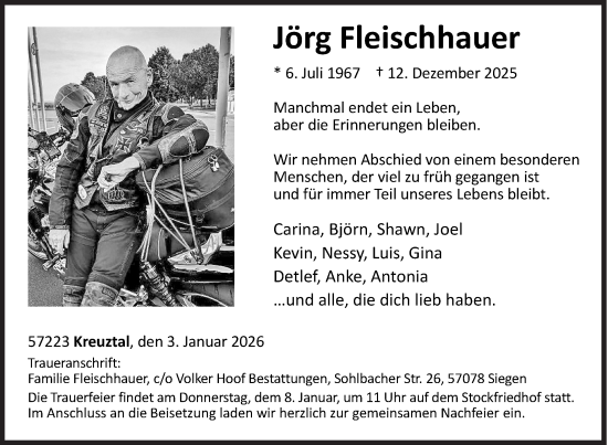Traueranzeige von Jörg Fleischhauer von Siegener Zeitung