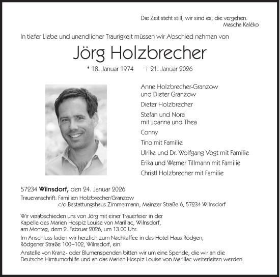 Traueranzeige von Jörg Holzbrecher von Siegener Zeitung