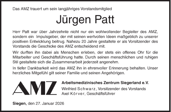 Traueranzeige von Jürgen Patt von Siegener Zeitung
