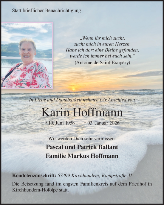 Traueranzeige von Karin Hoffmann von Siegener Zeitung