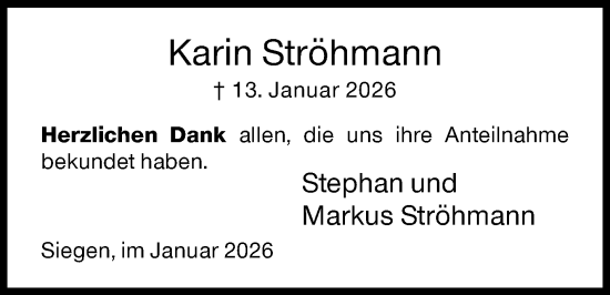 Traueranzeige von Karin Ströhmann von Siegener Zeitung