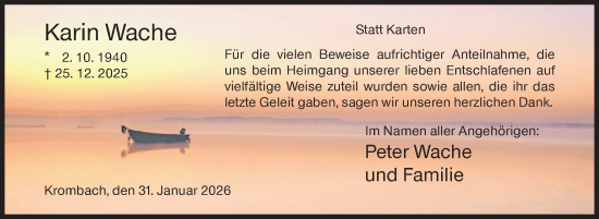 Traueranzeige von Karin Wache von Siegener Zeitung