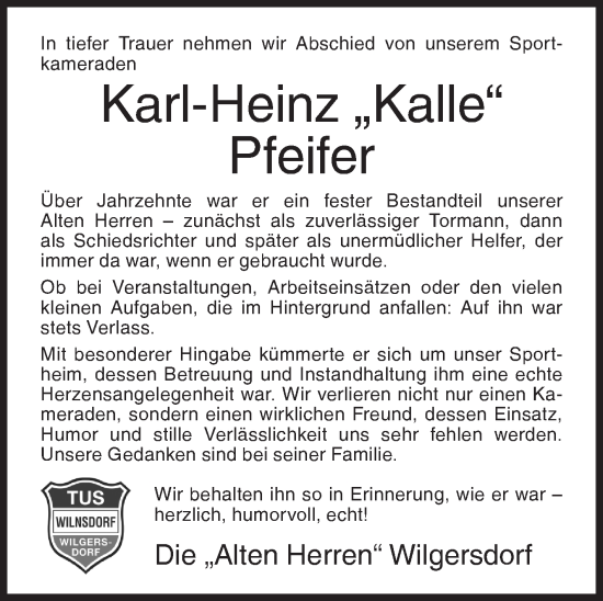 Traueranzeige von Karl-Heinz Pfeifer von Siegener Zeitung
