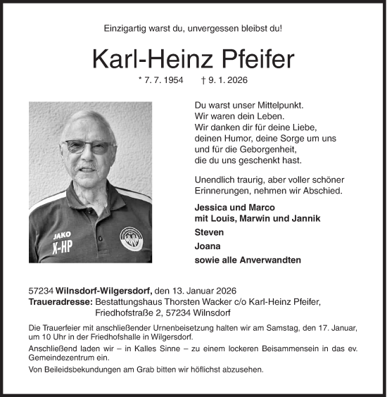 Traueranzeige von Karl-Heinz Pfeifer von Siegener Zeitung