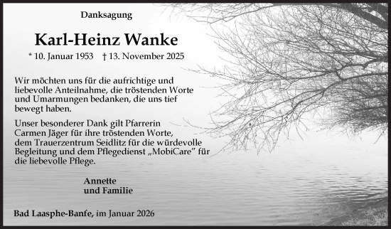 Traueranzeige von Karl-Heinz Wanke von Siegener Zeitung