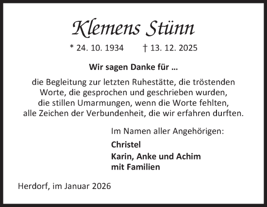 Traueranzeige von Klemens Stünn von Siegener Zeitung