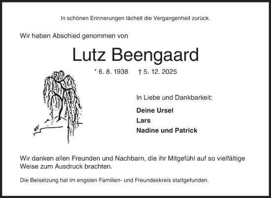 Traueranzeige von Lutz Beengaard von Siegener Zeitung