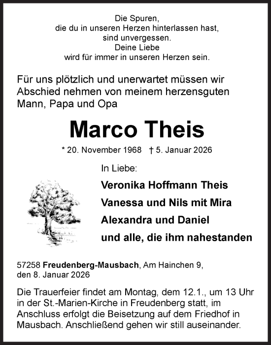Traueranzeige von Marco Theis von Siegener Zeitung