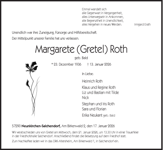 Traueranzeige von Margarete Roth von Siegener Zeitung
