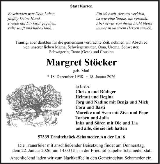 Traueranzeige von Margret Stöcker von Siegener Zeitung