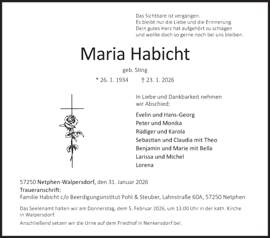 Traueranzeige von Maria Habicht von Siegener Zeitung