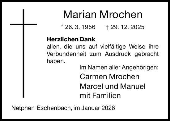 Traueranzeige von Marian Mrochen von Siegener Zeitung