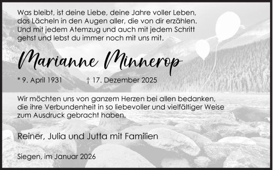 Traueranzeige von Marianne Minnerop von Siegener Zeitung