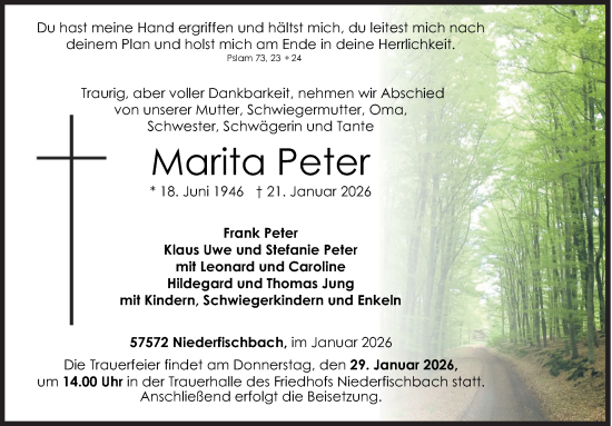 Traueranzeige von Marita Peter von Siegener Zeitung